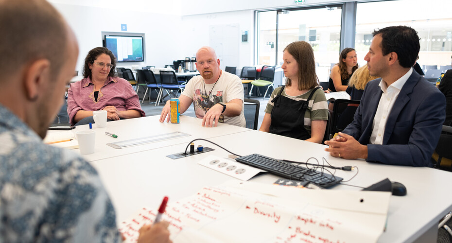 Students sat around table brainstorming