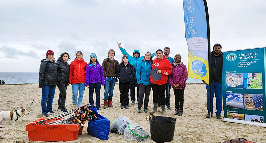 Students on a beach clean