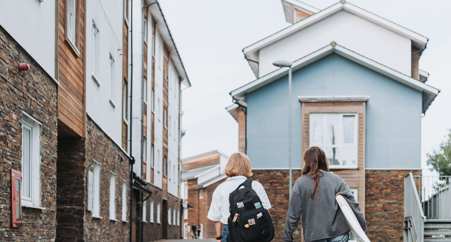 students walking outside the sidings accommodation