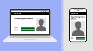 Laptop screen and phone screen on visa application website